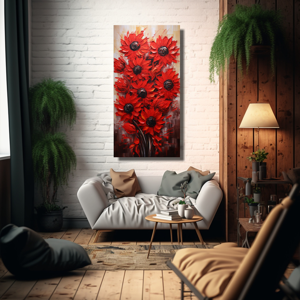 PINTURA ABSTRACTA INTERIORES ESTILO GIRASOLES 80X160 CM - 2