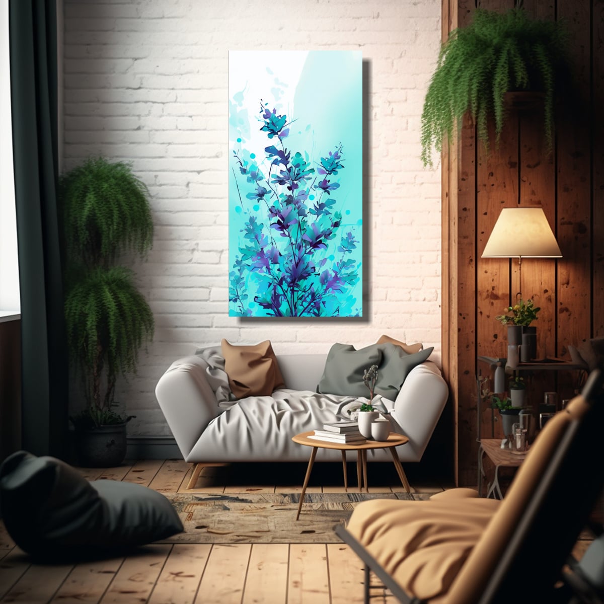 CUADROS LUMINOSIDAD HIERBAS EN TURQUESA Y AZUL, 60X120 CM - 2