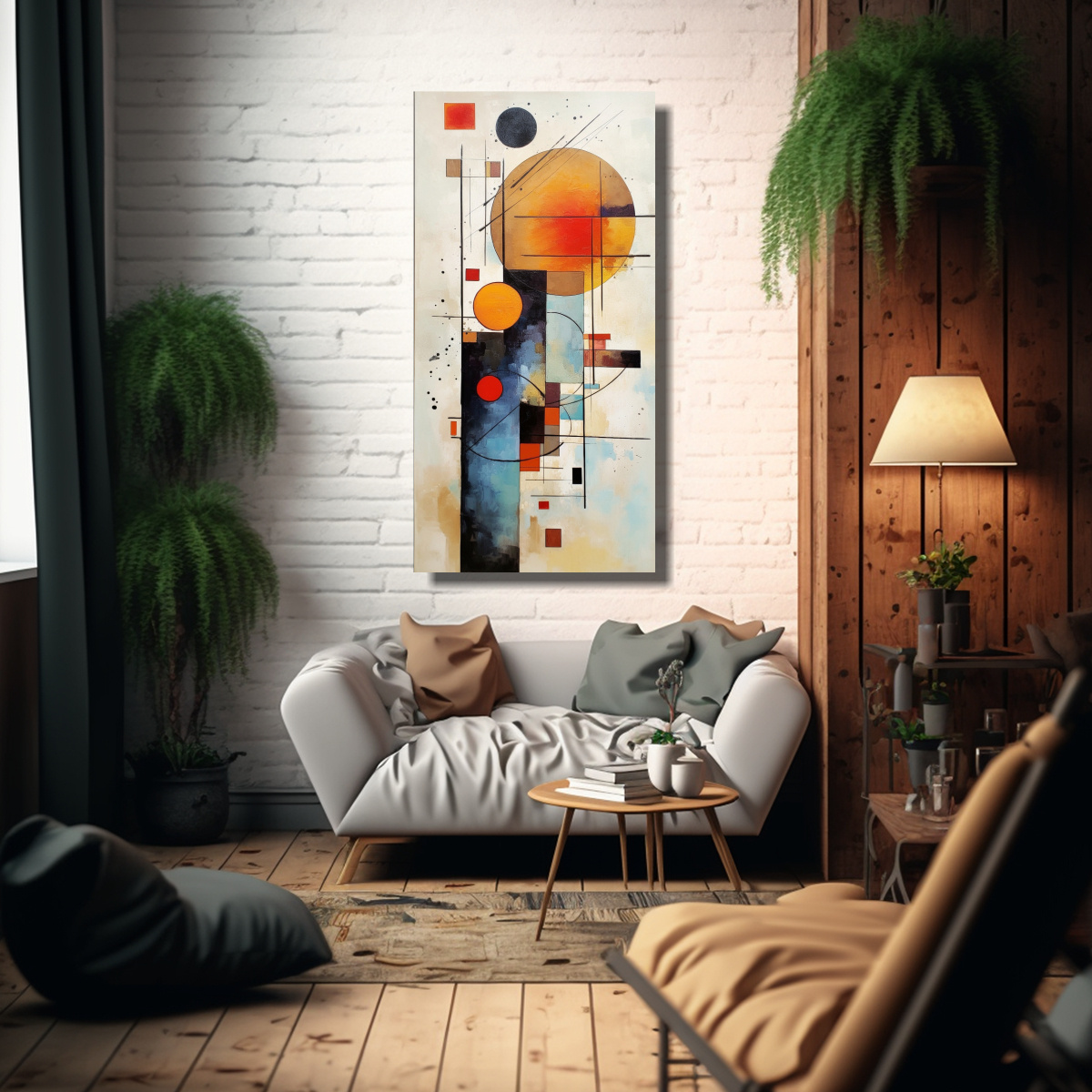 BASTIDOR DE TELA ARTÍSTICA ABSTRACTA GEOMÉTRICA 60X120 CM - 2