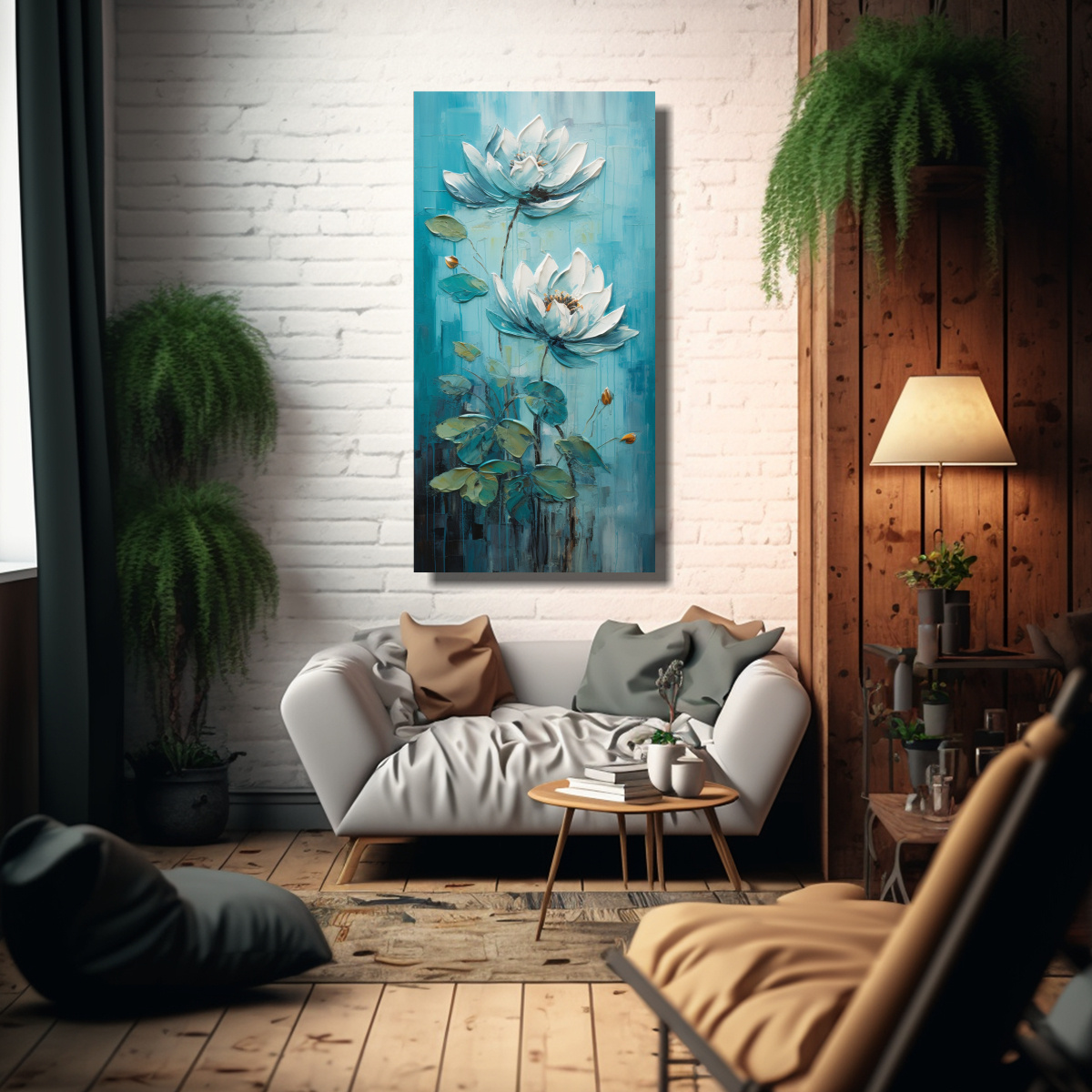 ARTE DECORATIVO MODERNO LIENZO LOTO TURQUESA 80X160 CM - 2