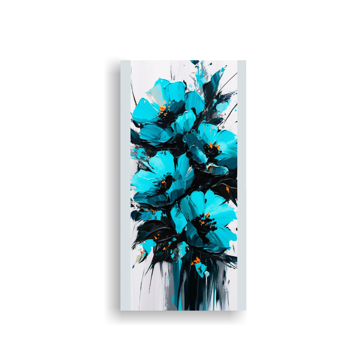 PINTURA EN LIENZO DE FLORES EN COLORES TURQUESA Y 60X120 CM - 1