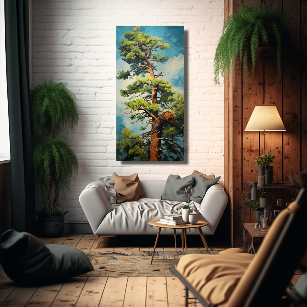 PINTURA ABSTRACTA DE UN PINO DE ESTILO ÓLEO 70X140 CM - 2