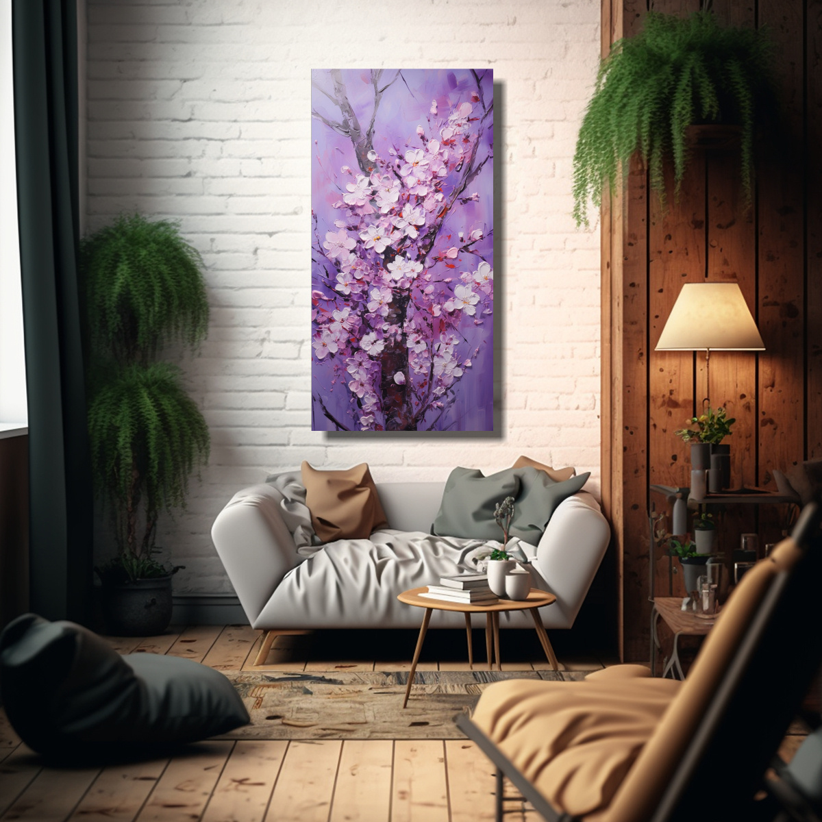 INTENSO PINTURA DE CEREZOS MORADOS ARTE COMEDOR 30X60 CM - 2