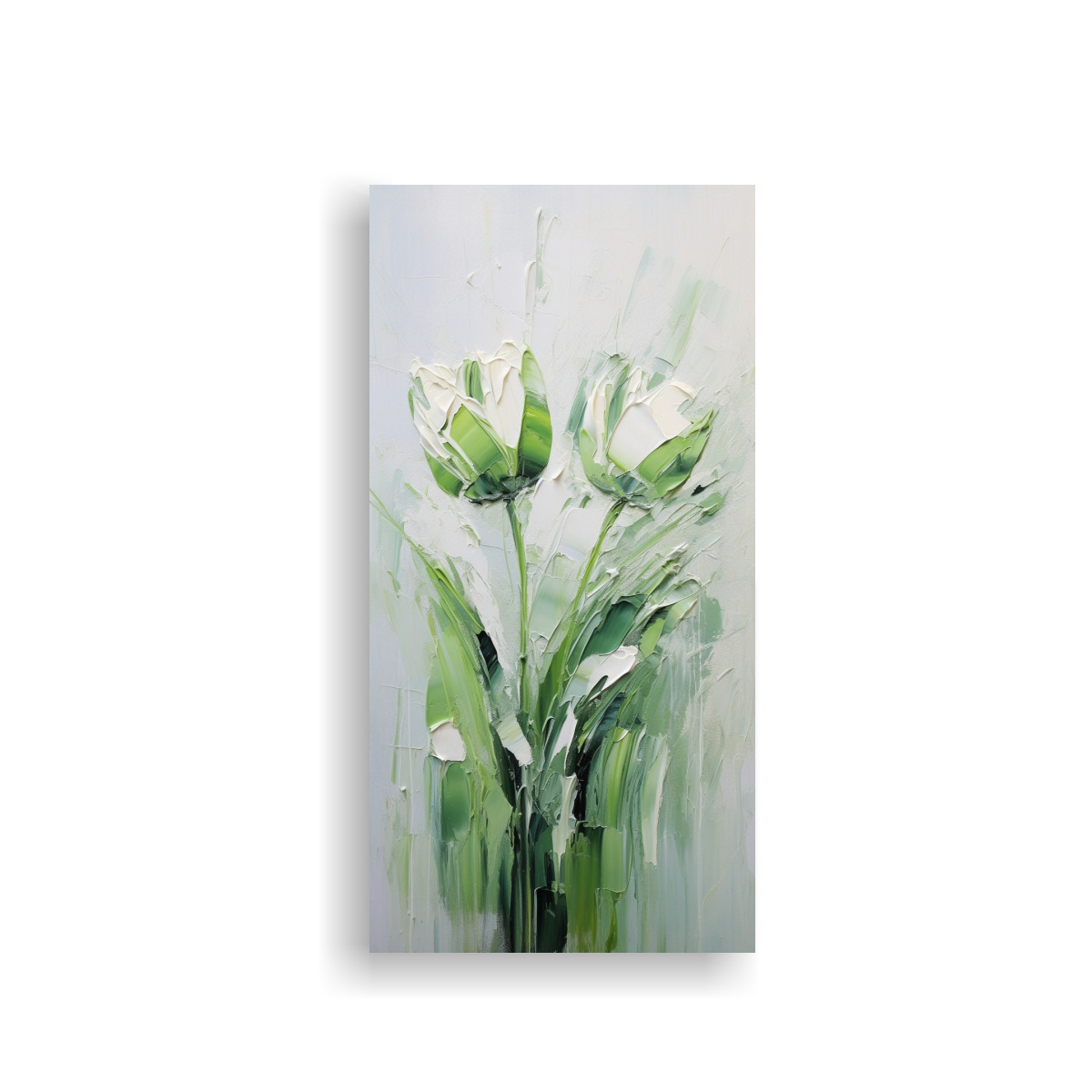 PINTURA EN LIENZO DE TULIPANES VERDES CON EFECTO 40X80 CM - 1