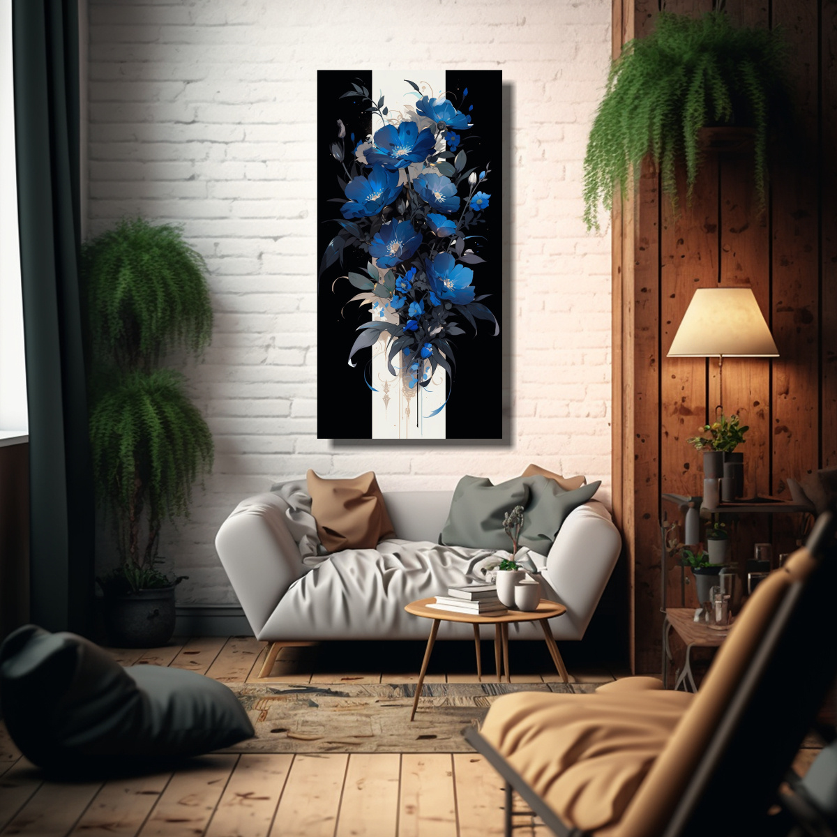 CUADRO TEMÁTICO NEGRO Y AZUL CON ATMOSFERA 40X80 CM - 2