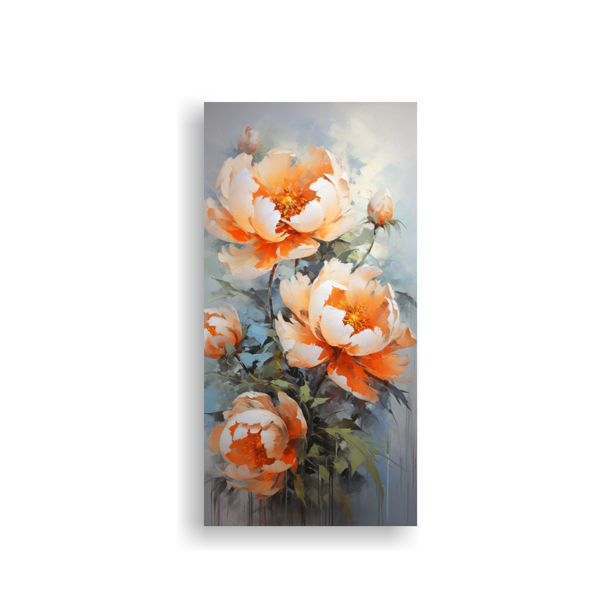 LIENZO VERTICAL ÉPOCA CON PINTURA DE PEONÍAS EN 20X40 CM - 1
