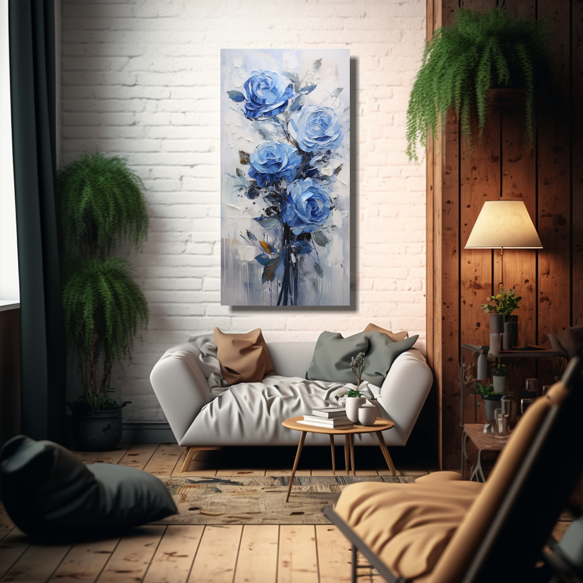 PINTURA EN LIENZO DE ROSAS AZULES ESTILO B 20X40 CM - 2