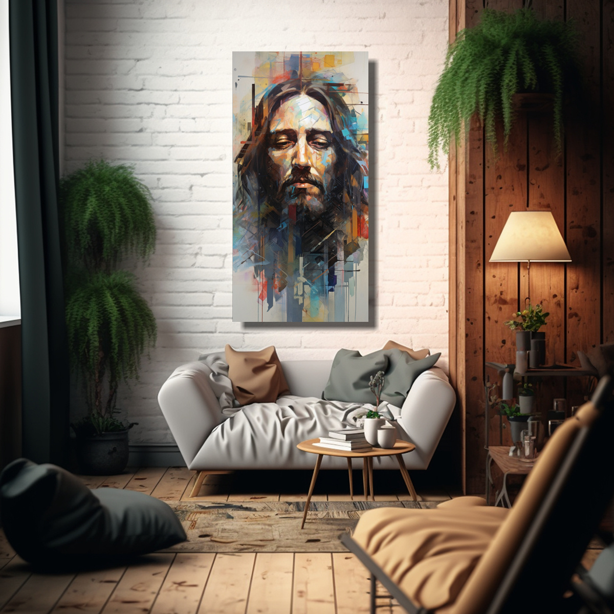 CUADRO DIBUJO ÚNICO DE JESÚS ABSTRACTO 20X40 CM - 2