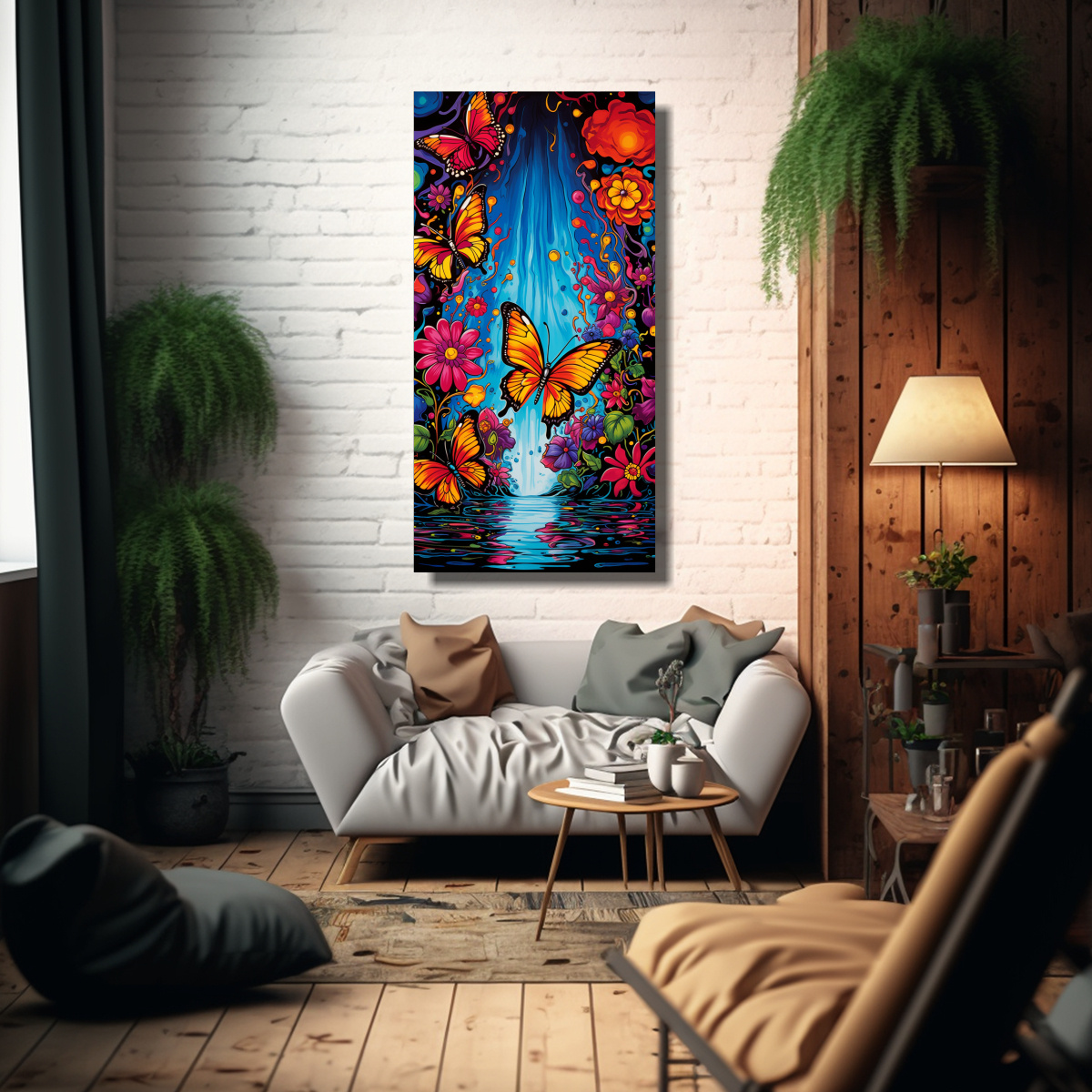 TELA EN BASTIDOR ELEGANCIA FLORAL MARIPOSAS DE 40X80 CM - 2