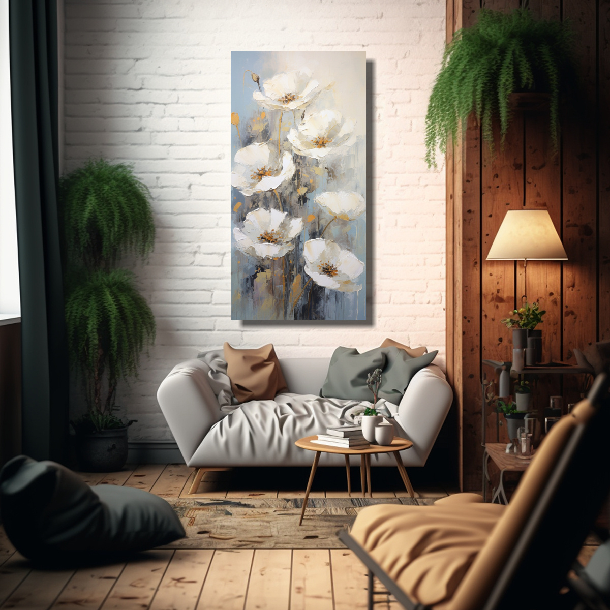 CUADRO BASTIDOR ADORNO BLANCO PINTURA AMAPOLAS 20X40 CM - 2