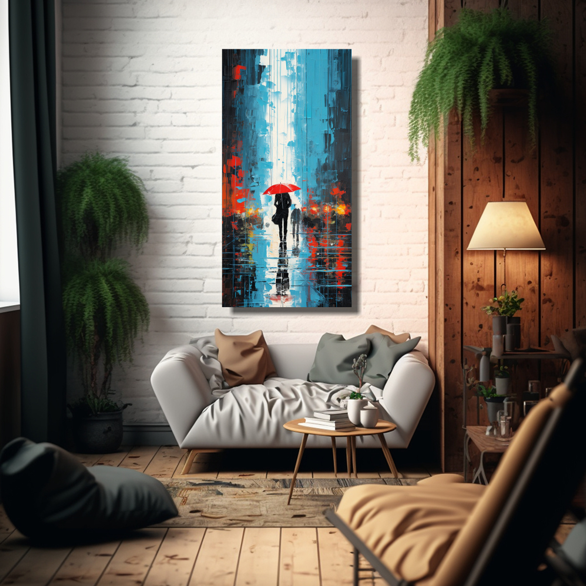 PINTURA DECORATIVA ABSTRACTA DE UN DÍA LLUVIOSO 50X100 CM - 2