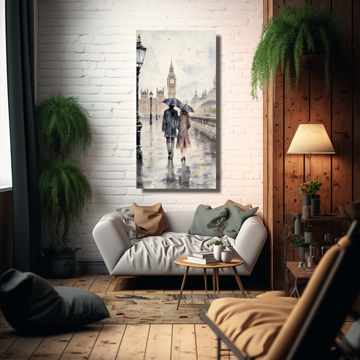 PINTURA DE DECORACIÓN: PAREJA CAMINANDO POR EL 40X80 CM - 2