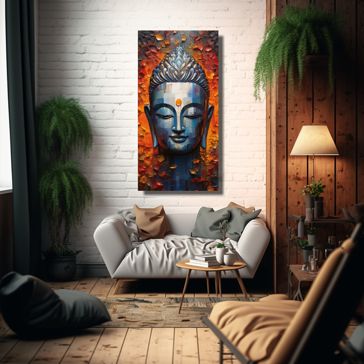 PINTURA DECORATIVA INNOVADORA CON ROSTRO DE BUDA, 60X120 CM - 2