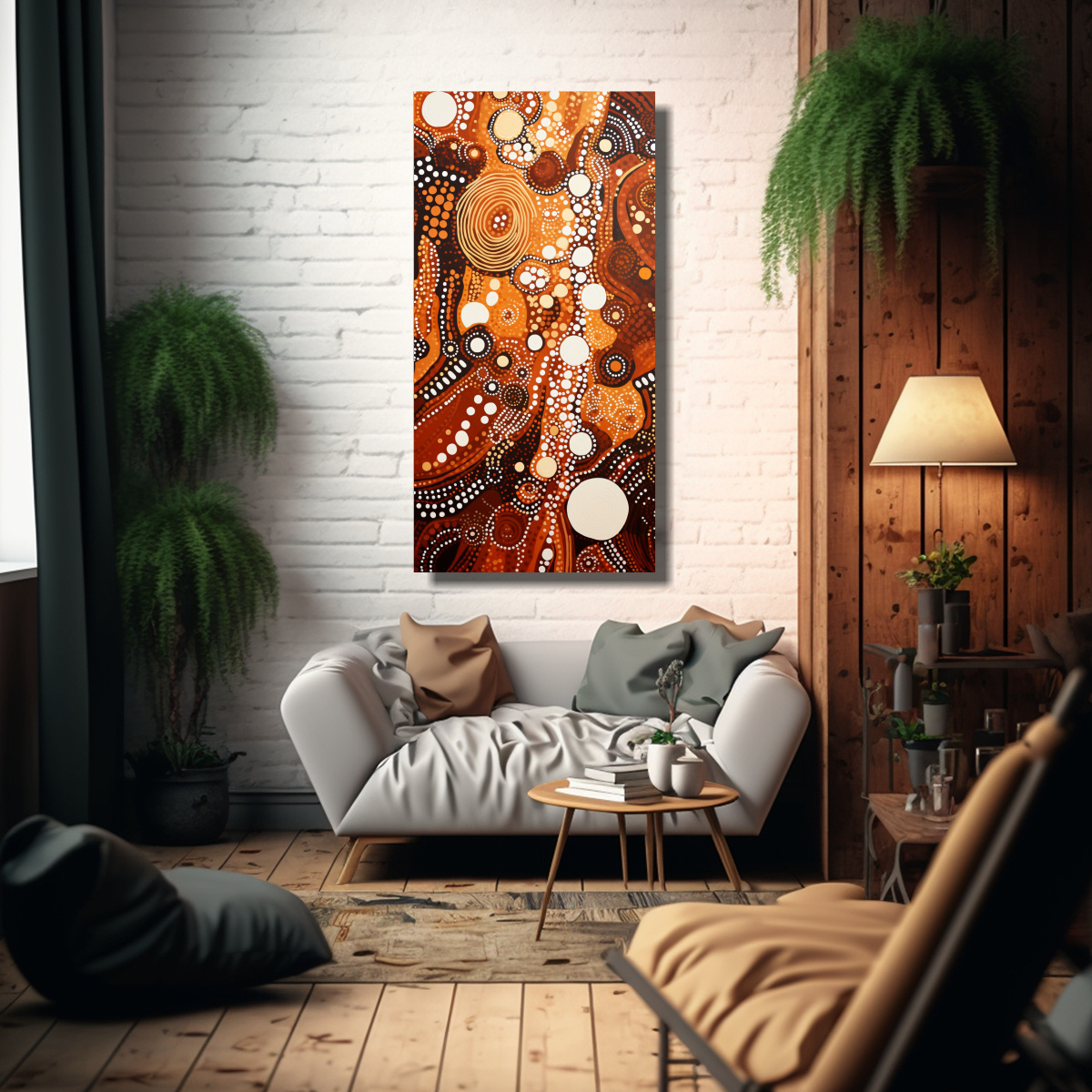 PINTURA DECORATIVA INSPIRADA EN EL ARTE ABORIGEN 20X40 CM - 2