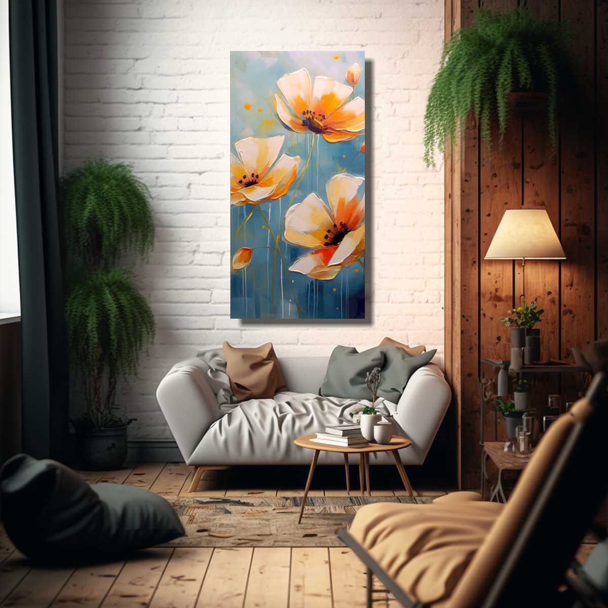PINTURA AL ÓLEO CLÁSICA DE FLORES EN FONDO 80X160 CM - 2