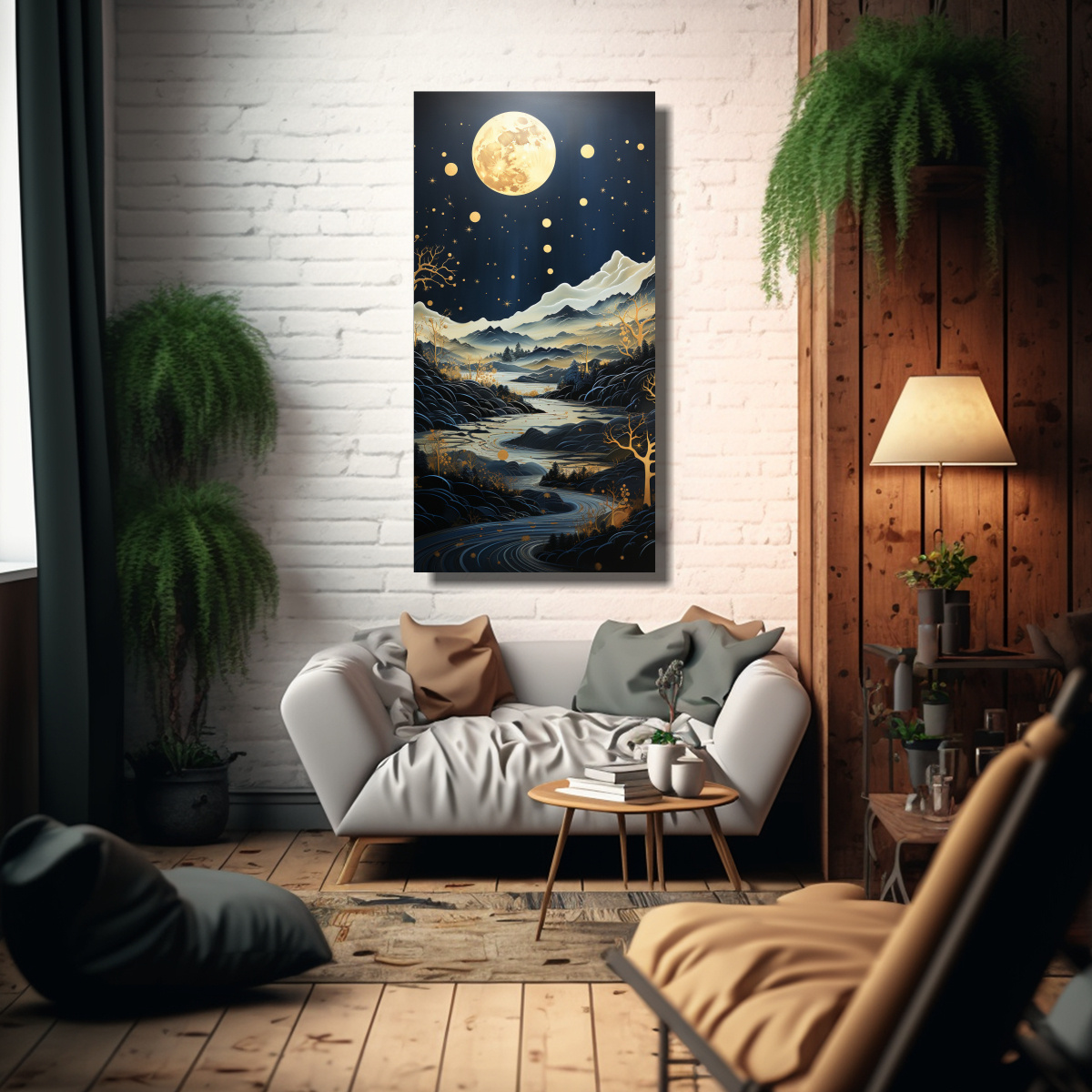 CUADRO INNOVADOR CON LUNA Y MONTAÑAS 80X160 CM - 2