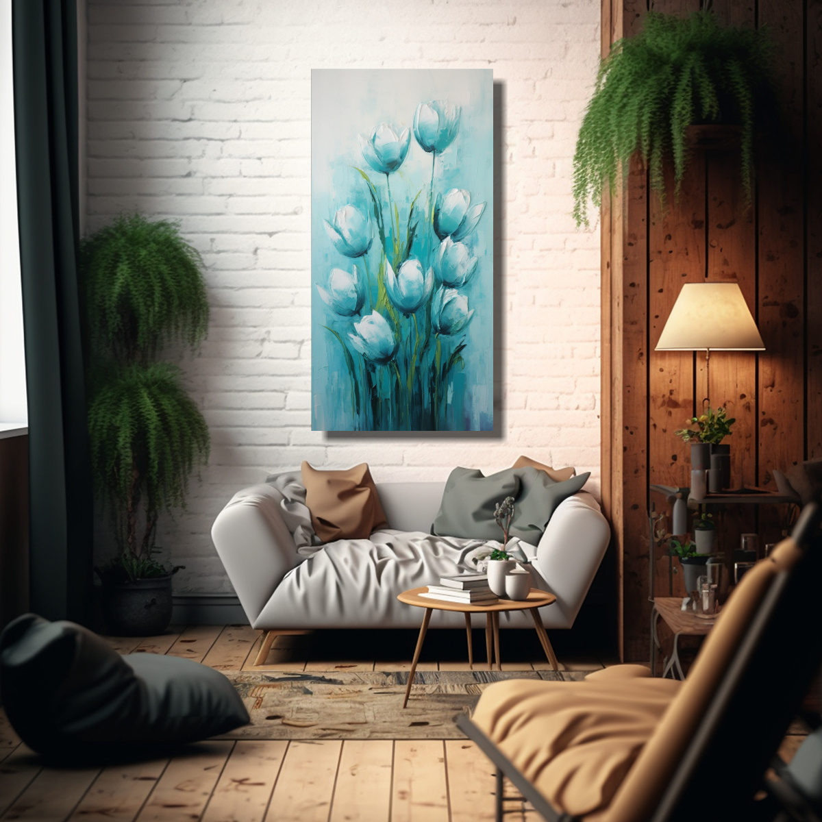 TELA EN BASTIDOR CON PATRÓN TURQUESA DE 30X60 CM - 2