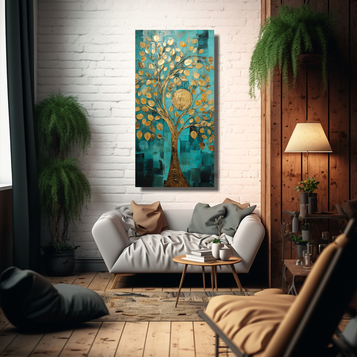 TELA BASTIDOR DECORACIÓN ÁRBOL TURQUESA Y 40X80 CM - 2