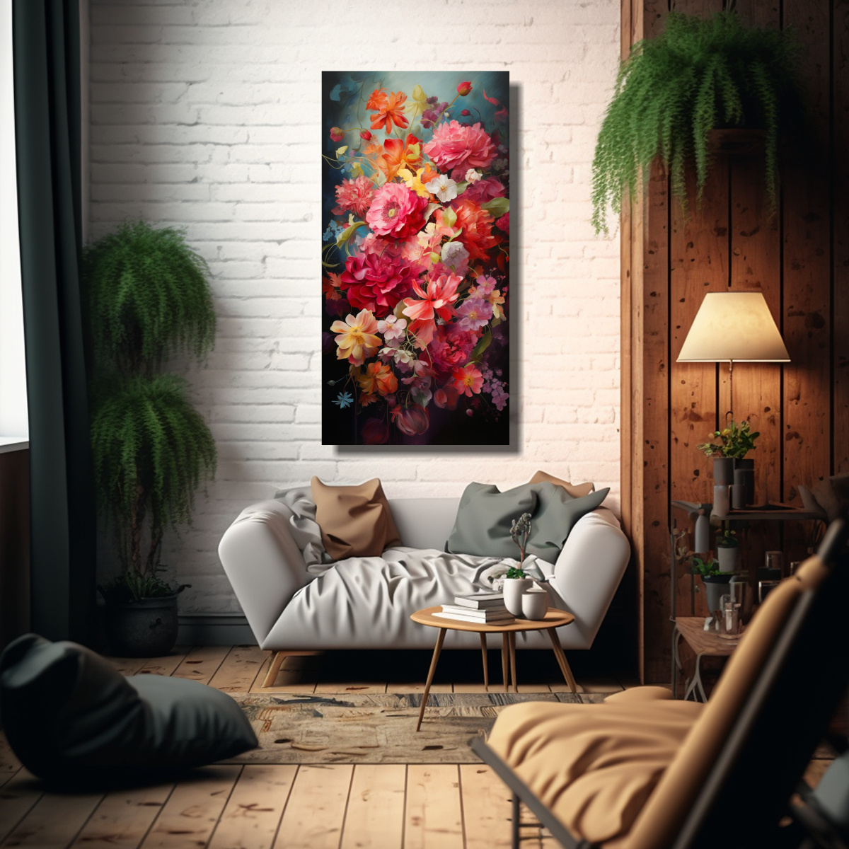 CUADRO FLORES LINEAS ARMONÍA CROMÁTICA ARTE 40X80 CM - 2