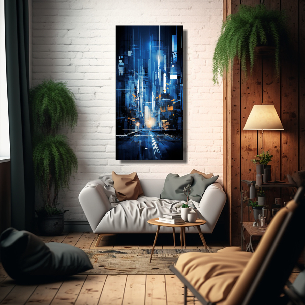 PINTURAS DECORATIVAS DE COMPOSICIÓN MODERNA AZUL 30X60 CM - 2