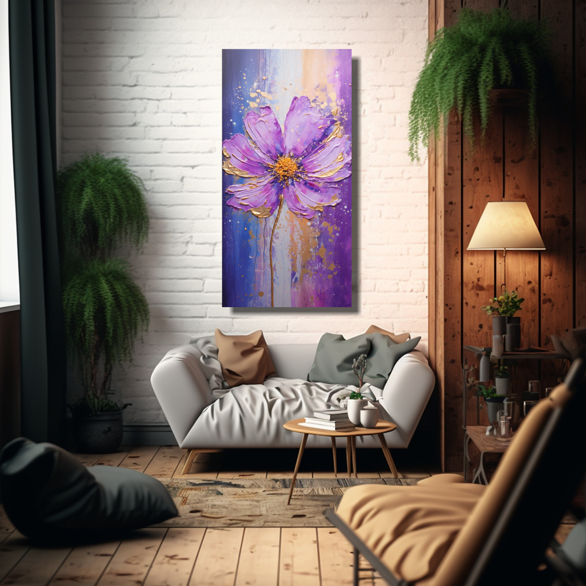 CUADRO PÚRPURA DE FLORES EN LIENZO ESTILO 80X160 CM - 2