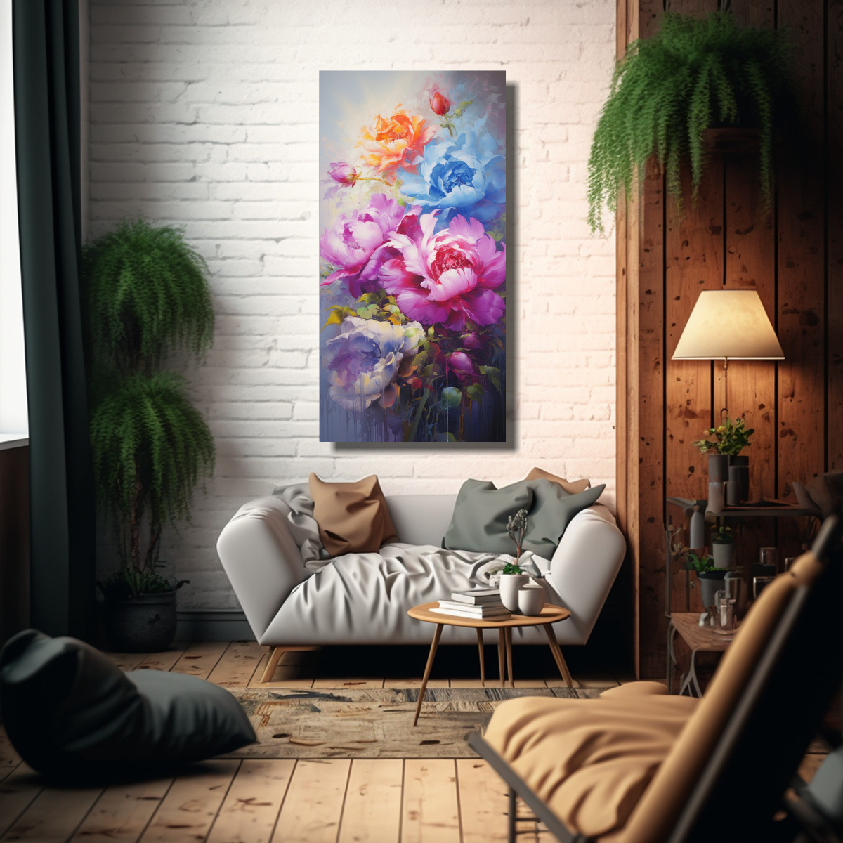 LIENZO DE TELA CUADRO DE DETALLE DE PEONÍAS EN 80X160 CM - 2