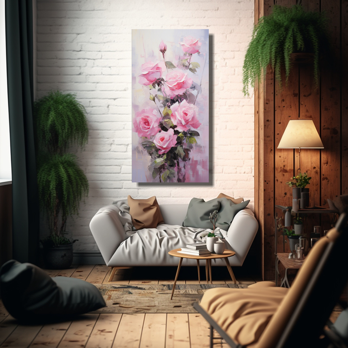 CUADRO LIENZO PATRON INTENSO DE ROSAS ROSADAS EN 60X120 CM - 2