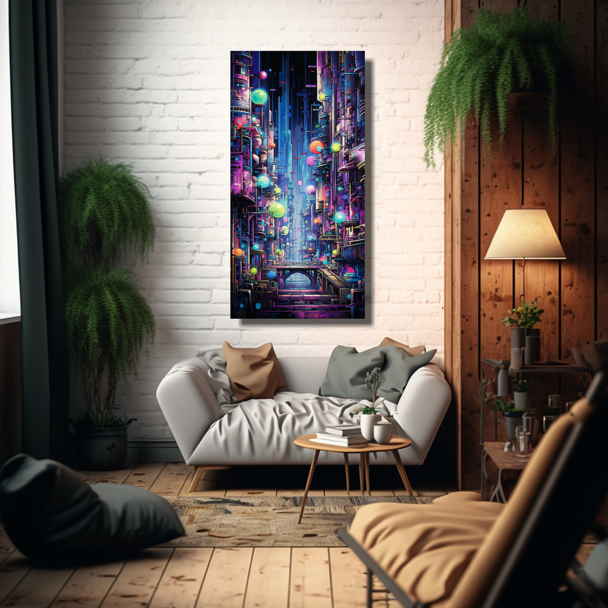 CUADRO ABSTRACTO DE CIUDAD CIBERNÉTICA EN ARTE 60X120 CM - 2
