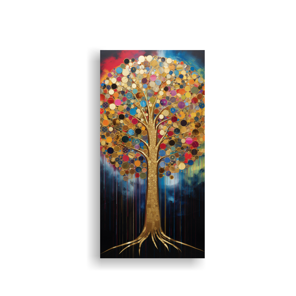 CUADRO DECORATIVO DE ÁRBOL DORADO Y ARCOÍRIS EN 50X100 CM - 1