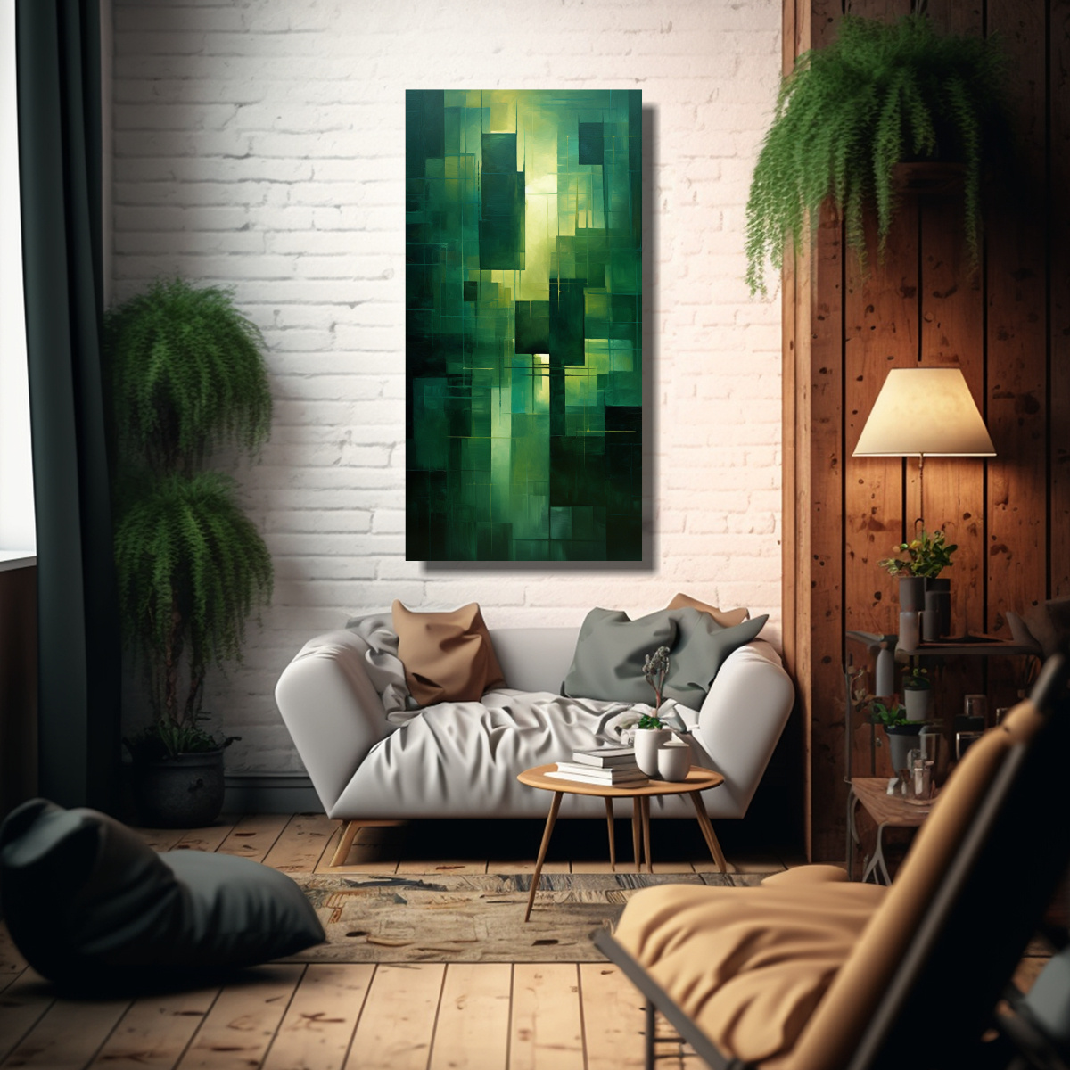 CUADRO ABSTRACTO PODEROSO EN VERDE ARTE DECORATIVO 70X140 CM - 2