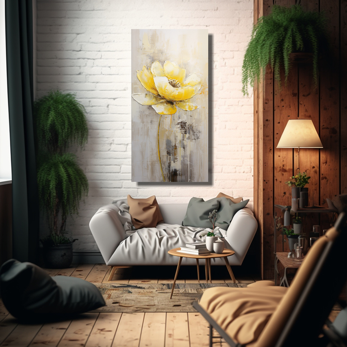 PINTURA LOTUS AMARILLO EN LIENZO ESTILO ARTE 20X40 CM - 2