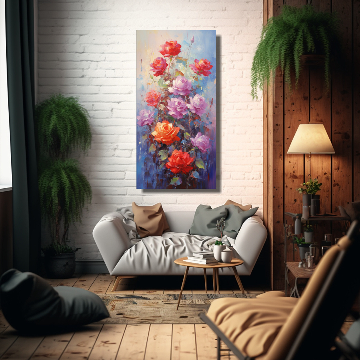 PINTURA EN LIENZO DE ROSAS EN COLORES VIBRANTES 50X100 CM - 2