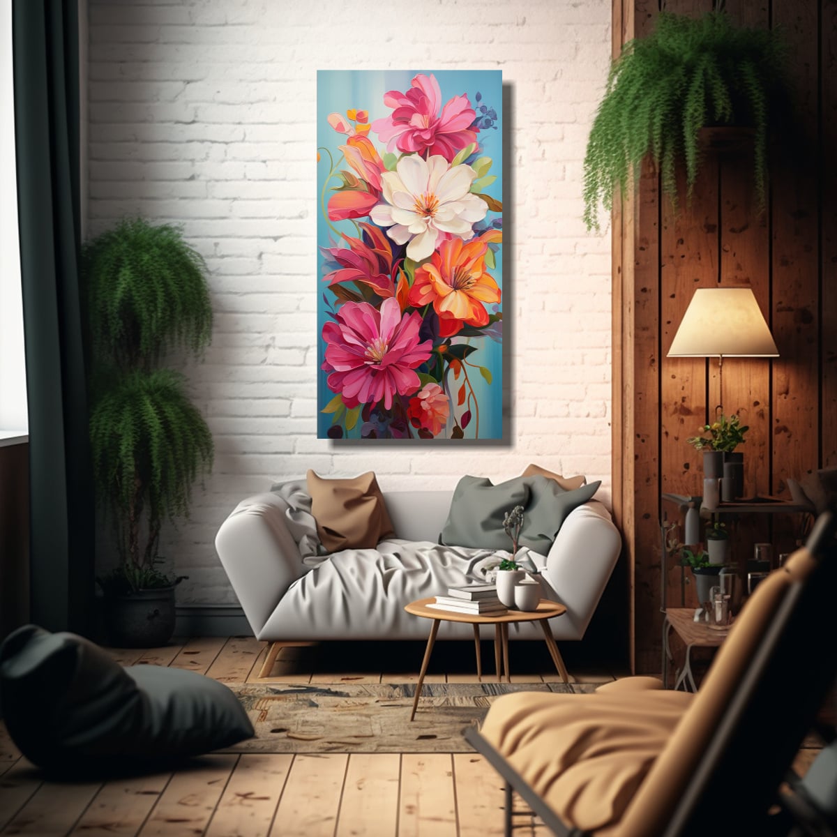 CUADRO DECORATIVO FLORES ABSTRACTAS EN TONOS 30X60 CM - 2