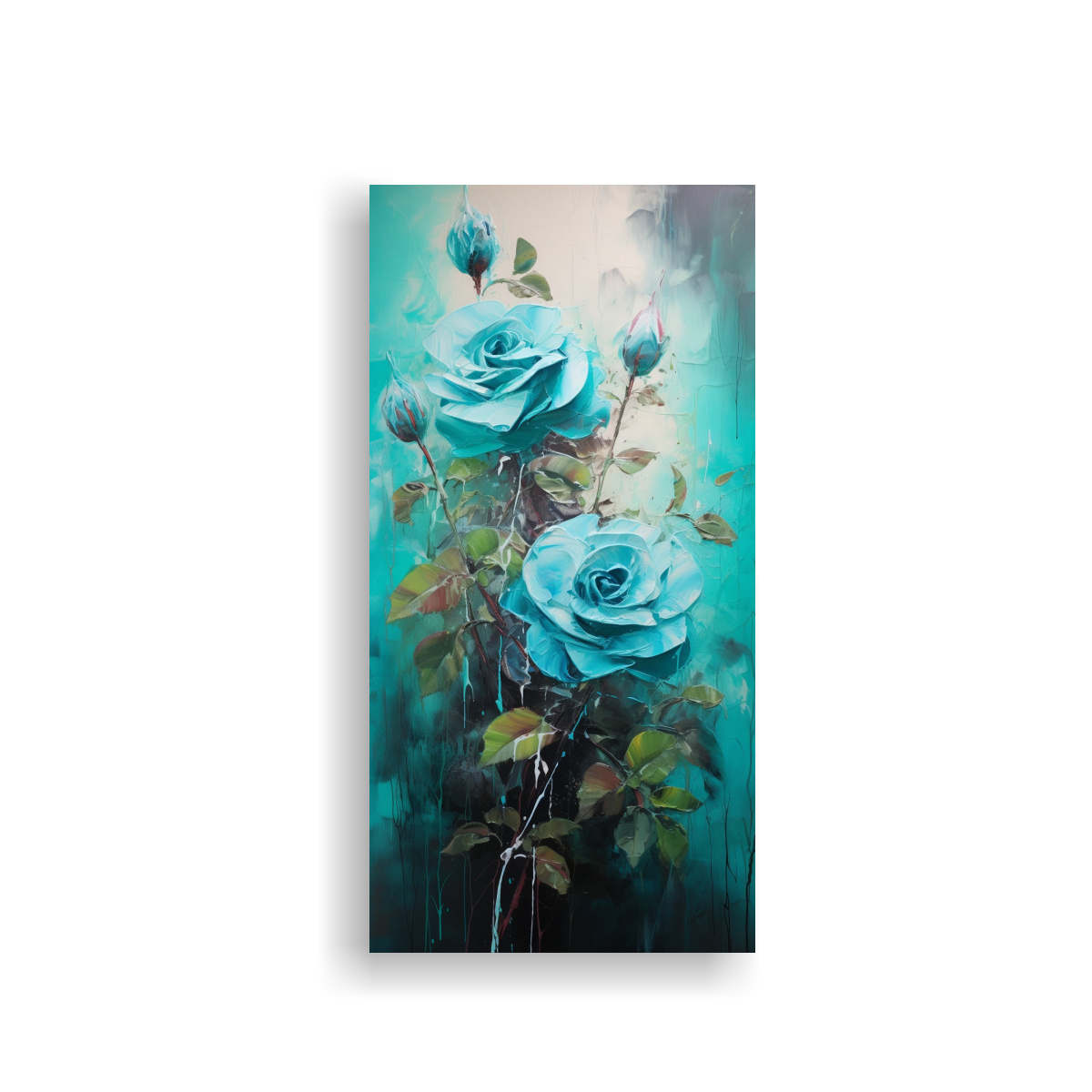PINTURA DE ROSAS TURQUESA EN LIENZO ESTILO ARTE 30X60 CM - 1