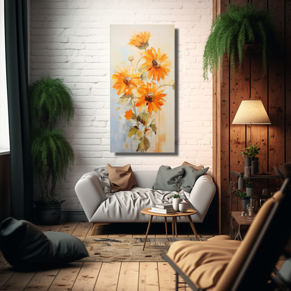 PINTURA LIENZO CALIDAD ESQUEMA FLORES GIRASOLES 70X140 CM - 2
