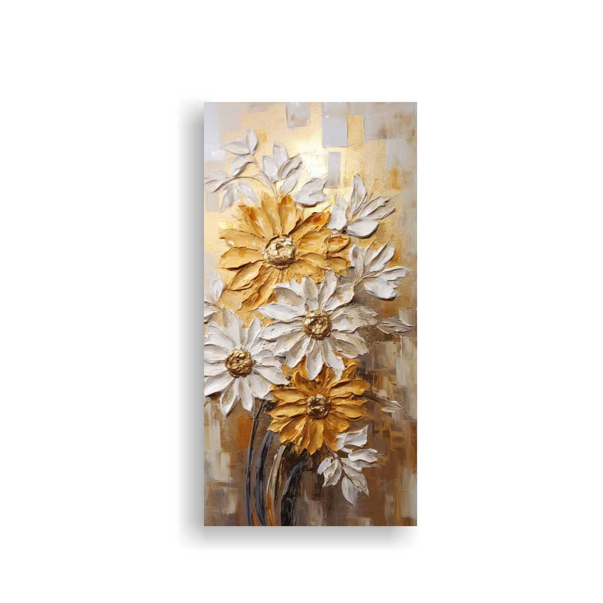 CUADRO LIENZO TELA TEXTURA GIRASOLES DORADOS 60X120 CM - 1