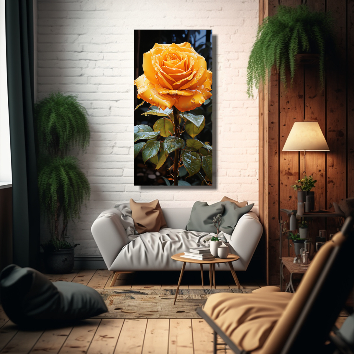 PINTURA DECORATIVA DE ROSA AMARILLA CON DETALLES 30X60 CM - 2