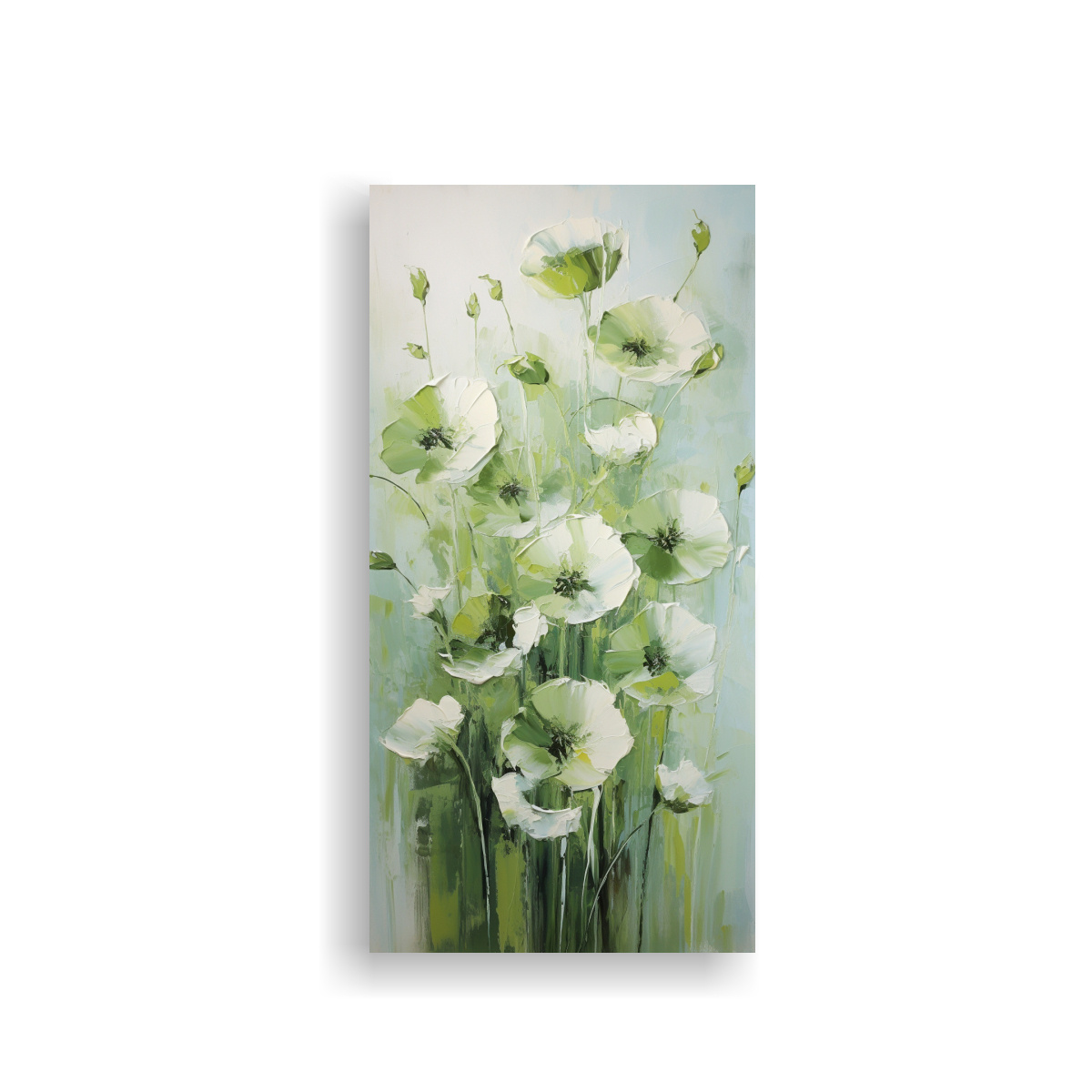CUADRO DE FLORES VERDES PINTADO EN LIENZO 30X60 CM - 1