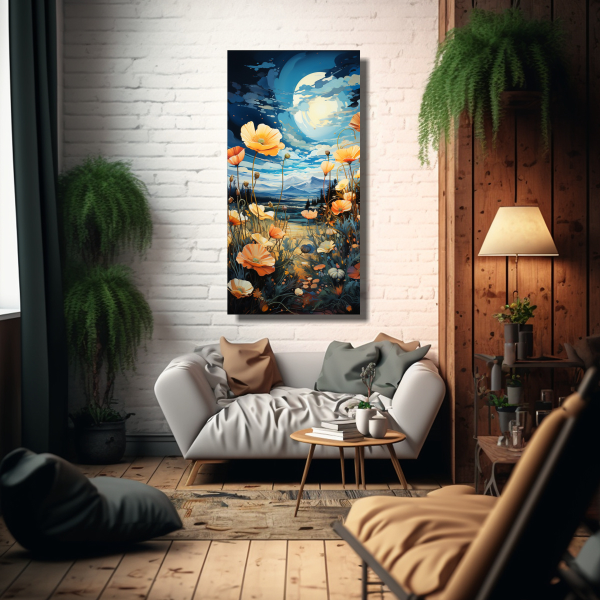 CUADRO ESTILO GALERÍA EQUILIBRIO VISUAL FLORES 80X160 CM - 2
