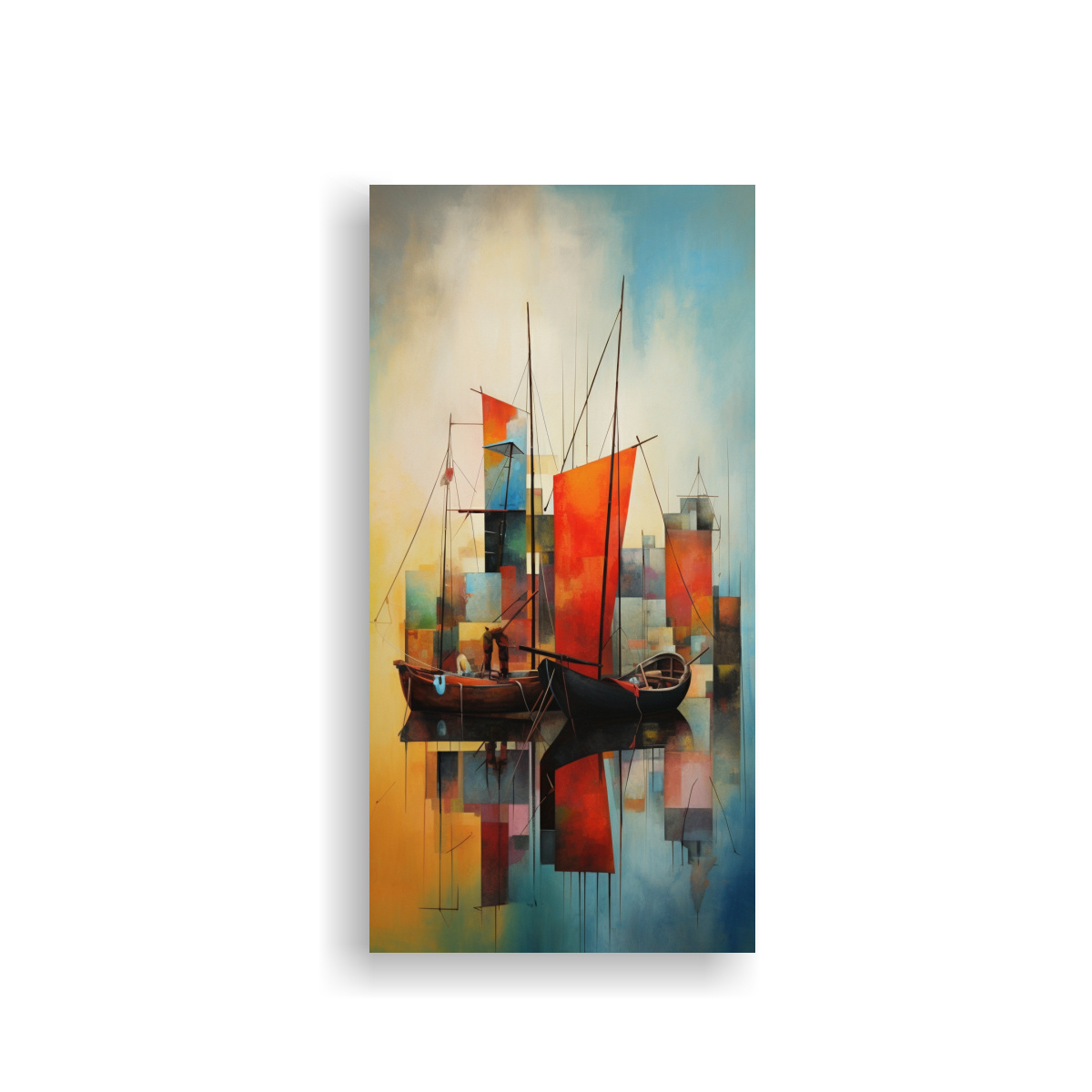 CUADRO ABSTRACTO DE BARCOS EN BASTIDOR: VIDA EN 30X60 CM - 1