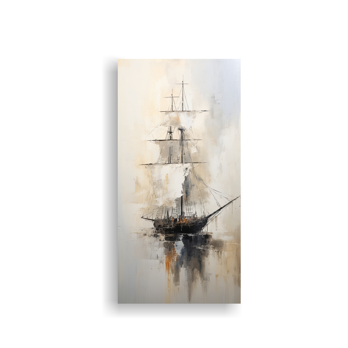 PINTURA ABSTRACTA DE BARCO EN BLANCO Y NEGRO PARA 50X100 CM - 1