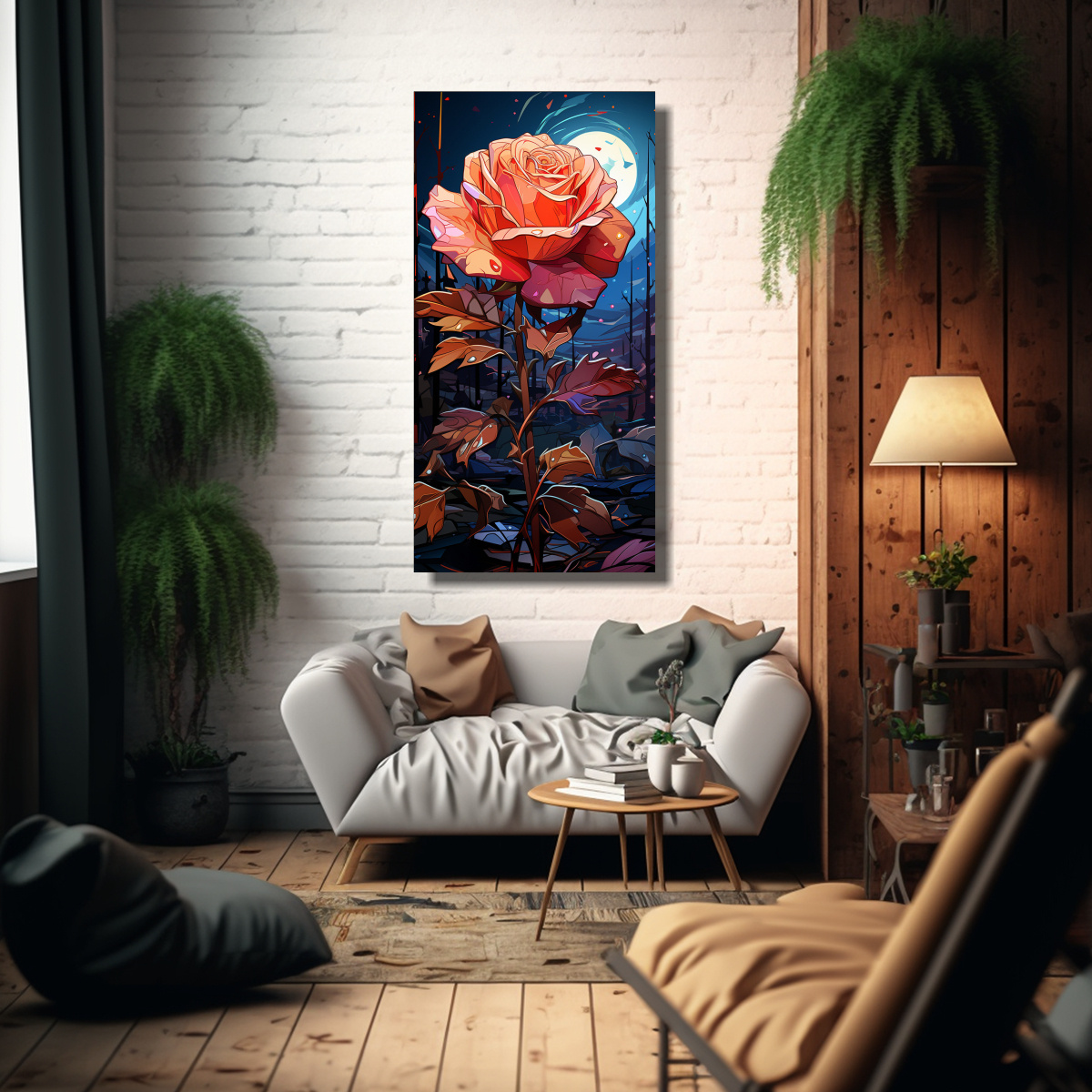LIENZO DE TELA ARTE POP VINTAGE CON ROSA 50X100 CM - 2