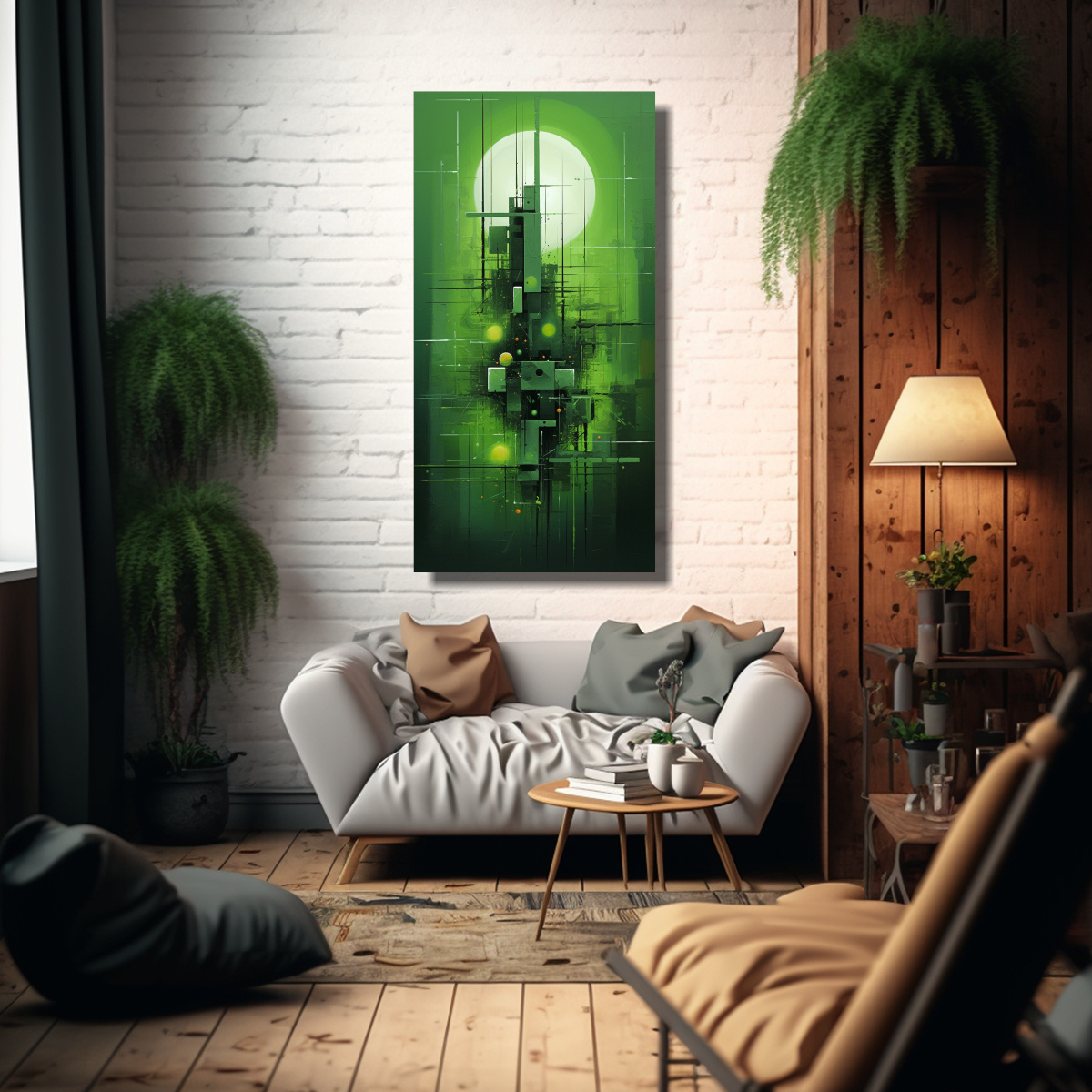 ARTE DE PARED CUADRO EQUILIBRIO EN TONOS VERDES 80X160 CM - 2