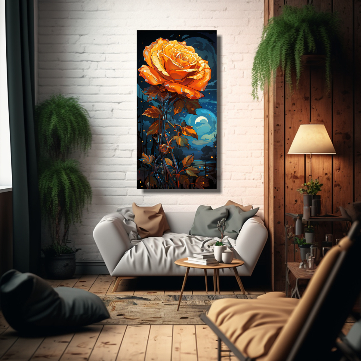 CUADRO MODERNO POP ART DE ROSA AMARILLA BRILLANTE 80X160 CM - 2