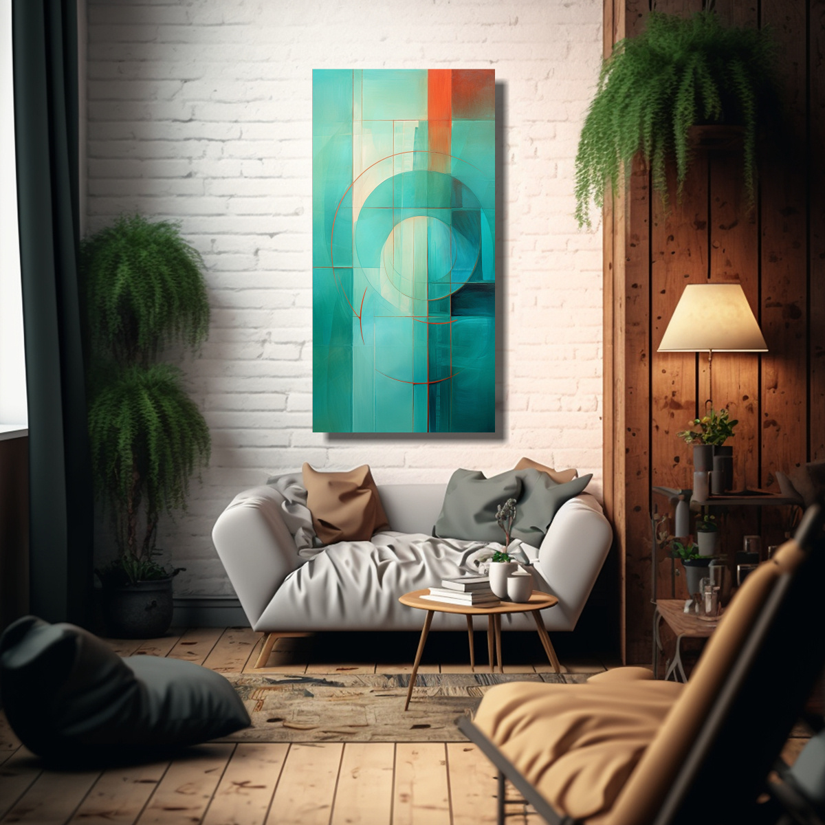 CUADRO ABSTRACTO TURQUESA DE FORMA CLÁSICA DE 80X160 CM - 2