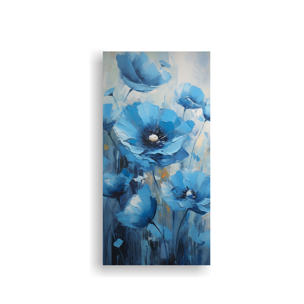 PINTURA EN ACUARELA DE AMAPOLAS AZULES EN LIENZO 40X80 CM - 1