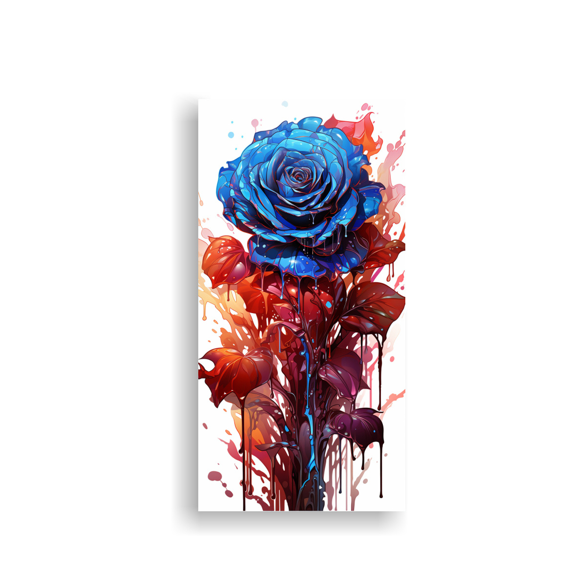 LIENZO DE TELA HERMOSO CON ROSA COLOREADA Y GOTEO 20X40 CM - 1