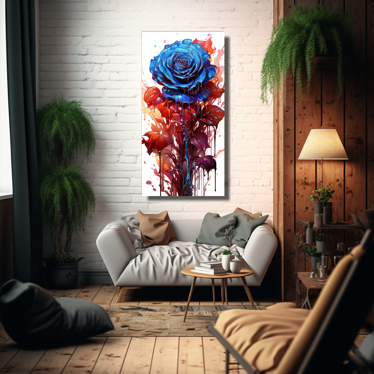 LIENZO DE TELA HERMOSO CON ROSA COLOREADA Y GOTEO 20X40 CM - 2