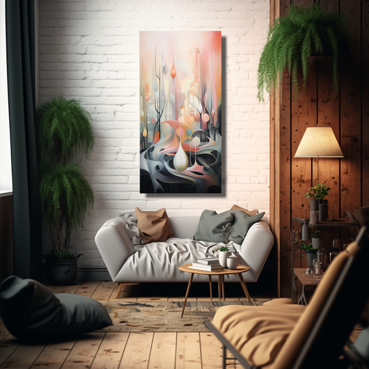 PINTURA DECORATIVA VINTAGE ABSTRACTA SURREALISTA 70X140 CM - 2