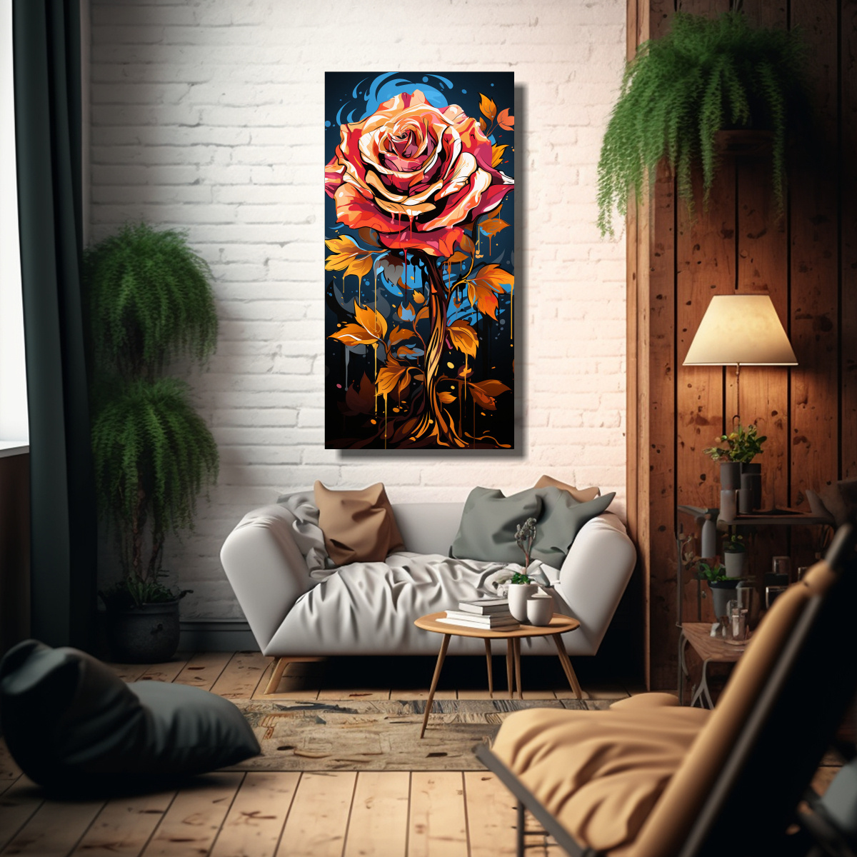 PINTURA DE GRAFFITI DE ROSA INTENSA Y LLAMATIVA 80X160 CM - 2